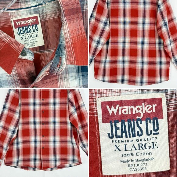 WRANGLER Mens Shirt XL Red Check Cotton - Picture 5 of 16